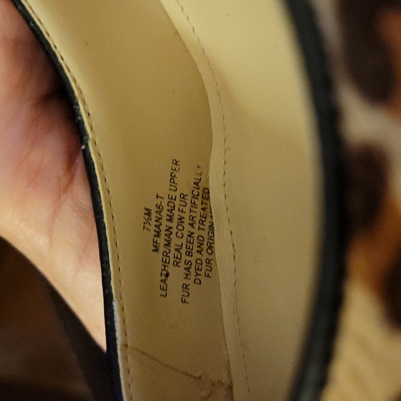 Marc Fisher brown tan leather real cow fur animal print Chunky heel sz 7.5 NEW…